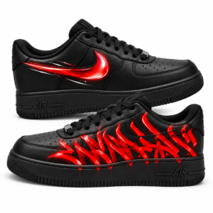 Nike Air Force 1 Custom 201Garff cu graffiti roșu pe fond negru