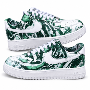 Nike Air Force 1 Custom Hydro Dipping verde și alb, vedere laterală